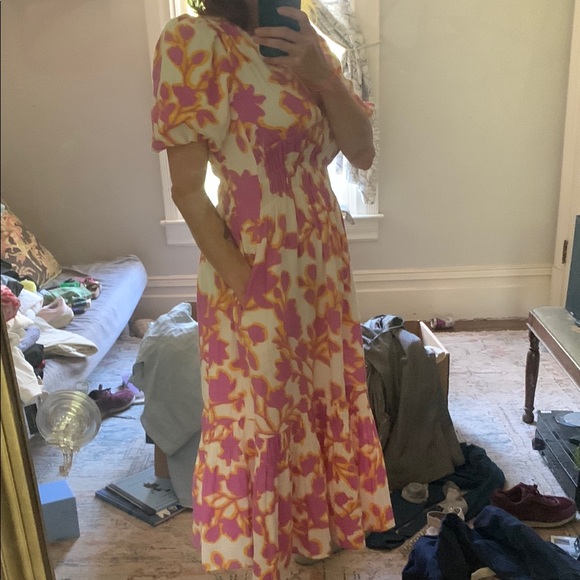 ME+EM Pink and Orange Smocked Puff Sleeve Sundress - Picture 4 of 4